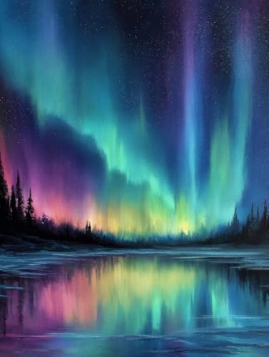 Malen Nach Zahlen Erwachsene See Malen Nach Zahlen Kinder Aurora Paint by Numbers mit Hochauflösende Leinwand DIY Basteln Erwachsene Set Handgemalt Ölgemälde für Home Decor 70x90cm (ohne Rahmen) S-506 von Hnxaamlg