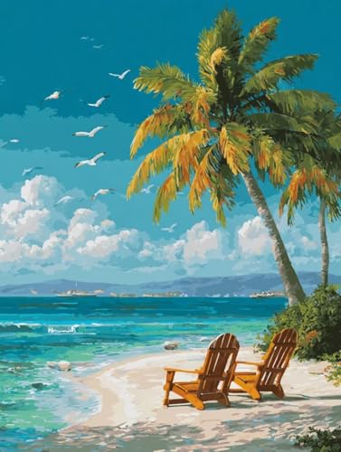 Malen Nach Zahlen Erwachsene Strand Malen Nach Zahlen Kinder Baum Paint by Numbers mit Hochauflösende Leinwand DIY Basteln Erwachsene Set Handgemalt Ölgemälde Home Decor 80x110cm (ohne Rahmen) S-518 von Hnxaamlg