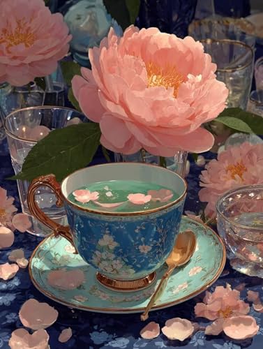 Malen Nach Zahlen Erwachsene Tasse Malen Nach Zahlen Blume Kreativ set für Erwachsene Paint by Numbers DIY Pinsel und Acrylfarben Leinwand Ölgemälde für Home Room Decor, Ohne Rahmen (90x120cm) S-525 von Hnxaamlg