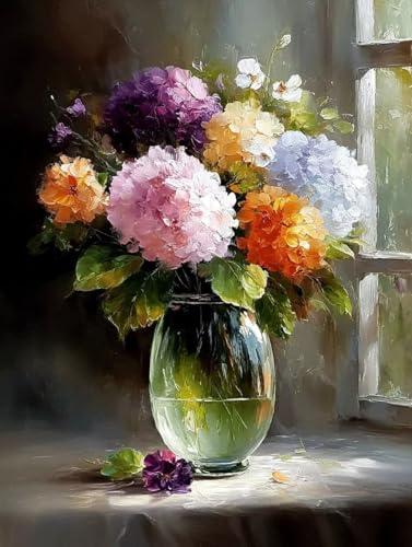 Malen Nach Zahlen Erwachsene Vase Malen Nach Zahlen Kinder Fensterbank Paint by Numbers mit Hochauflösende Leinwand DIY Basteln Erwachsene Set Ölgemälde für Home Decor 45x60cm (ohne Rahmen) S-500 von Hnxaamlg