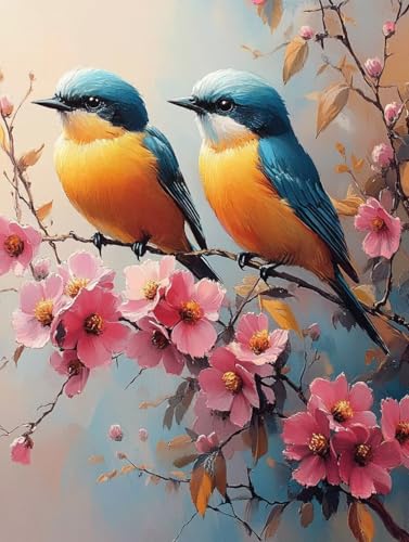 Malen Nach Zahlen Erwachsene Vogel Malen Nach Zahlen Blume Kreativ set für Erwachsene Paint by Numbers DIY Pinsel und Acrylfarben Leinwand Ölgemälde für Home Room Decor, Ohne Rahmen (45x60cm) S-351 von Hnxaamlg