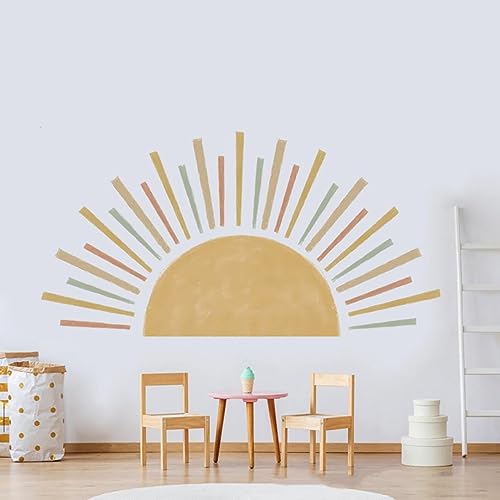 Boho-Stil-Sonnen Wandsticker, Halbsonne Wandaufkleber Selbstklebend, PVC Sonne Wandtattoo, Kinderzimmer Wandsticker Wanddeko für Kinder Mädchen Junge (1) von HoGeGe