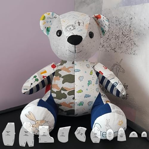 HoGeGe 10PCS Memory Bear Template Ruler Set, Erinnerungsbär Vorlage-Lineal-Set, Manuelle Quiltlineale und -vorlagen von Memory Bear, mit Anleitung (Mittlere Größe 30.48cm) von HoGeGe