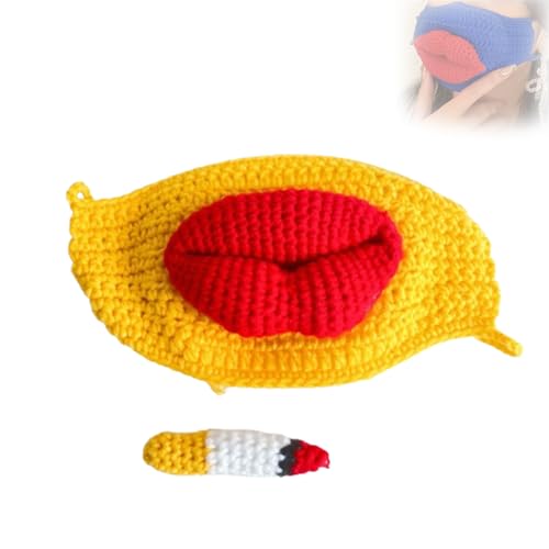 HoNung Wurstmund-Strickmaske, lustige Parodie mit großen roten Lippen, lustige Rauchermaske, Wurstmund-Rauchermaske (yellow) von HoNung
