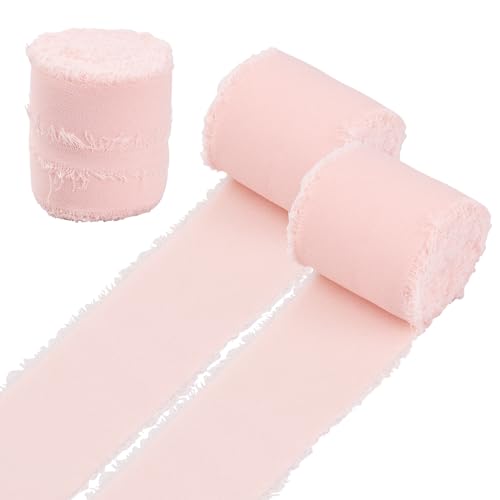 Fringe Chiffon Ribbon 3 Rollen Chiffon Silk Ribbon Hochzeit seidenband 4cm x 5m Hochzeit Festival Bänder für Hochzeitseinladungen Brautsträuße Geschenkverpackungen, Heimwerkerarbeite (Rosa) von HoaaiGo