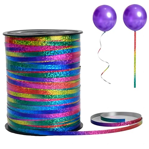 Glänzendes Ballonband, 500 Yards Laser Ringelband Curling Ballonschnur, Bunte GeschenkBänder Multicolor Bastelband, Glitzer Regenbogen Schleifenband für Geschenkverpackung/Weihnachtsdeko/Hochzeit von HoaaiGo