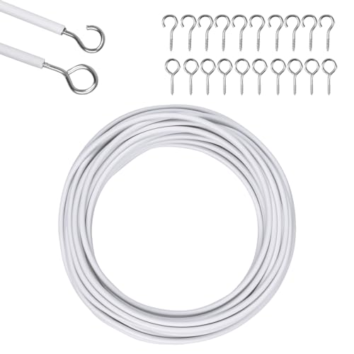 Vorhangdraht Weiß Set Gardinendraht Curtain Wire Cord Gardinenschnur, 10 Meter Vorhang Drahtseil Draht Hängender Kabel Kit mit 10 Haken und 10 Ösenschraube Edelstahl für Gardinenstangen Vorhangdraht Weiß Set Gardinendraht Curtain Wire Cord Gardinenschnur, 10 Meter Vorhang Drahtseil Draht Hängender Kabel Kit mit 10 Haken und 10 Ösenschraube Edelstahl für Gardinenstangen von HoaaiGo