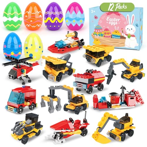 Hoarosall Ostern Geschenke Kinder 12 Stück Ostereier Zum Befüllen mit Bausteine für Feuer und Ingenieurwesen Ostereier Plastik 8,5cm*6cm für Ostern Geschenke Kinder Ostereier Deko von Hoarosall