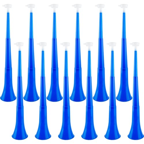 Hoarost 12 Stück 61 cm zusammenklappbares Stadion-Kunststoff-Trompetenhorn Vuvuzela Blashorn Geräuschmacher für Sportveranstaltungen, Campus, Sport, Treffen, Themenparty-Zubehör (blau) von Hoarost