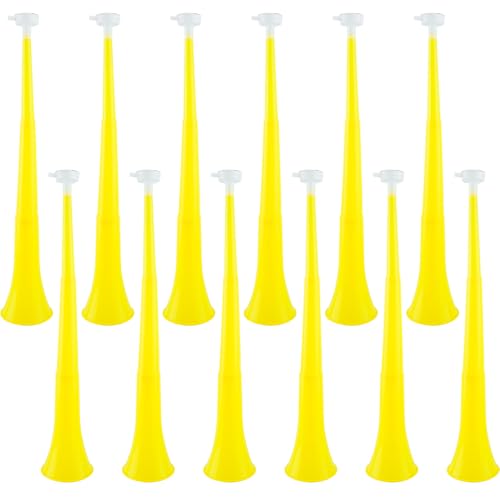 Hoarost 12 Stück 61 cm zusammenklappbares Stadion-Kunststoff-Trompetenhorn Vuvuzela Blashorn Geräuschmacher für Sportveranstaltungen, Campus, Sport, Treffen, Themenpartyzubehör (gelb) von Hoarost