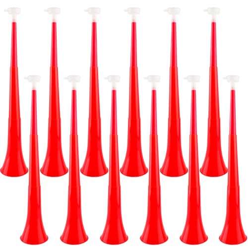 Hoarost 12 Stück 61 cm zusammenklappbares Stadion-Kunststoff-Trompetenhorn Vuvuzela Blashorn Geräuschmacher für Sportveranstaltungen, Campus, Sport, Treffen, Themenpartyzubehör (rot) von Hoarost
