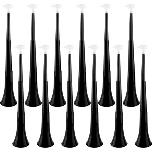Hoarost 12 Stück 61 cm zusammenklappbares Stadion-Kunststoff-Trompetenhorn Vuvuzela Blashorn Geräuschmacher für Sportveranstaltungen, Campus, Sport, Treffen, Themenpartyzubehör (schwarz) von Hoarost