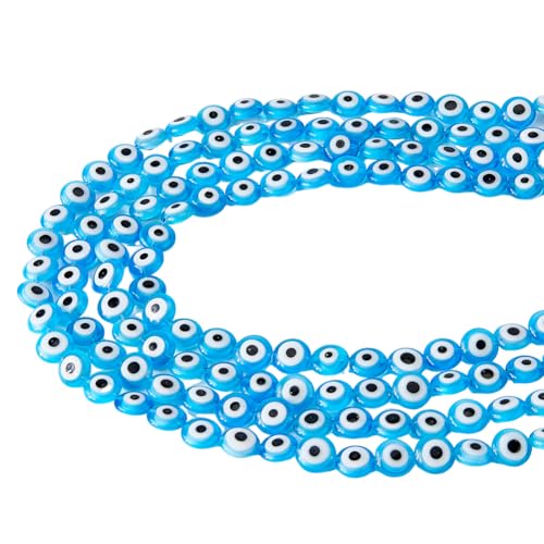 Hobbsprin 4 Strang Böses Auge Perlen Handgefertigte Flache Runde Evil Eye Glasperlen Dodger Blue Flache Runde Augenperlen für Schmuck Halskette Armbänder Ohrringe Making DIY Crafts von Hobbspring