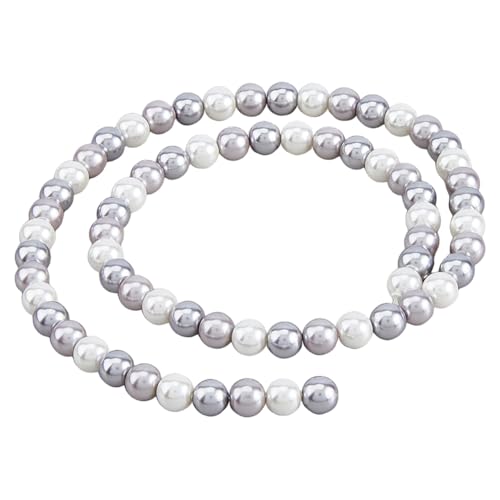 Hobbspring 1 Strang 68Pcs Glasperlen Perlen 6.5 mm Tiny Satin Luster Perlen Perlen lose Spacer Runde Hellgrau Perlen Strang für Schmuck Halskette Armbänder Ohrringe Making DIY Crafts von Hobbspring