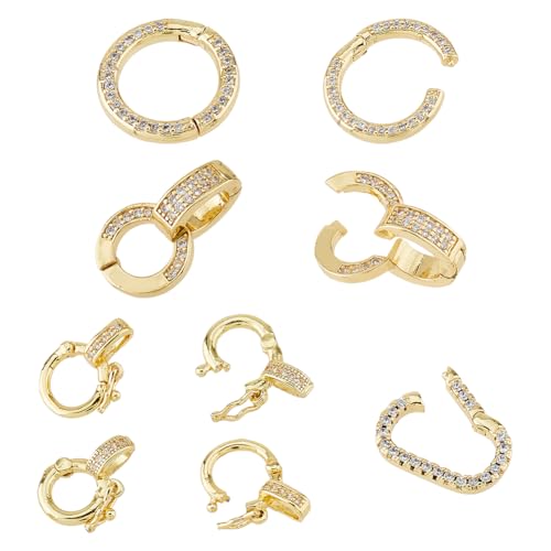 Hobbspring 10 Stück 18 Karat Vergoldete Schmuckverschlüsse 5 Stile Mikropflaster Klare Zirkonia Drehverschlüsse Strass Umklappbare Federverschlüsse Für Halsketten Armbänder Schmuckherstellung von Hobbspring