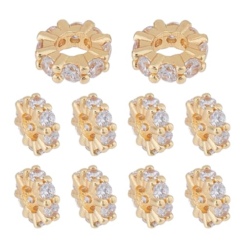 Hobbspring 10pcs Rondelle Spacer Perlen 8mm Messing kubischer Zirkonia Perlen goldenen Strass lose Perlen flache Runde Spacer Perlen für DIY Armband Halskette Schmuck machen liefert Hobbspring 10pcs Rondelle Spacer Perlen 8mm Messing kubischer Zirkonia Perlen goldenen Strass lose Perlen flache Runde Spacer Perlen für DIY Armband Halskette Schmuck machen liefert von Hobbspring