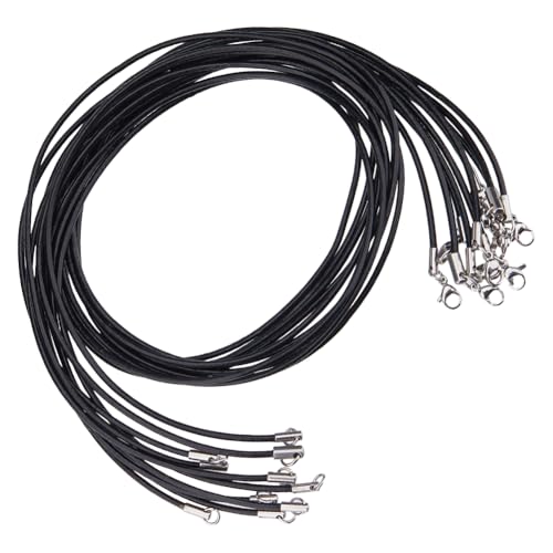 Hobbspring 10 Stück Schwarzes Echtes Leder Cord Halskette 41.5cmx2mm Seilkette Mit Verschluss Gewachstes PU Leder Halskettenband Für Damen Und Herren Halsketten Schmuckherstellung DIY Bastelarbeiten von Hobbspring