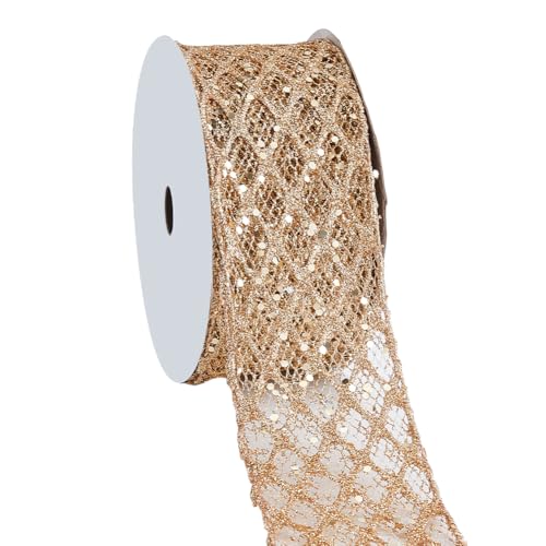 Hobbspring 10 Yards Gold Glitzer Diamant Gitter Drahtband Glitzer Netz Glitzerband Metallic Geschenkverpackung Weihnachtsschmuck Basteln von Hobbspring