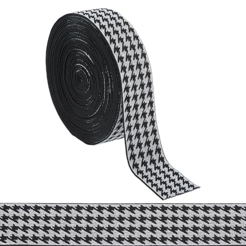 Hobbspring 10 Yards Vintage Jacquard Elastisches Band 39mm Boho Spitzenverzierungen Borte Breites Schwarzes Hahnentrittmuster Gewebtes Band Zum Nähen Basteln Kleidungszubehör Taschendekorationen von Hobbspring