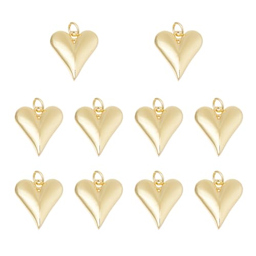 Hobbspring 10Pcs Messing Herz Anhänger Real 18K Gold plated Love Charm Golden 3D Herz Charme Dangle Anhänger Charms mit Jump Rings für Schmuck machen und Muttertag Hobbspring 10Pcs Messing Herz Anhänger Real 18K Gold plated Love Charm Golden 3D Herz Charme Dangle Anhänger Charms mit Jump Rings für Schmuck machen und Muttertag von Hobbspring