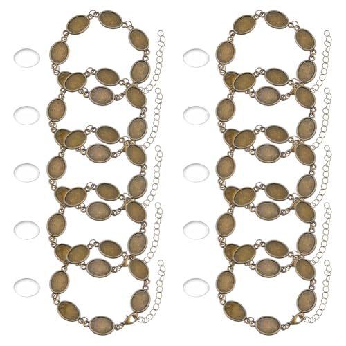 Hobbspring 10Pcs Oval Blank Lünette Armbänder Armband Lünette Einstellungen mit 50Pcs Glas Cabochons Antique Bronze DIY Blank Kuppel Armband für Braceltes Schmuck machen DIY Handwerk von Hobbspring