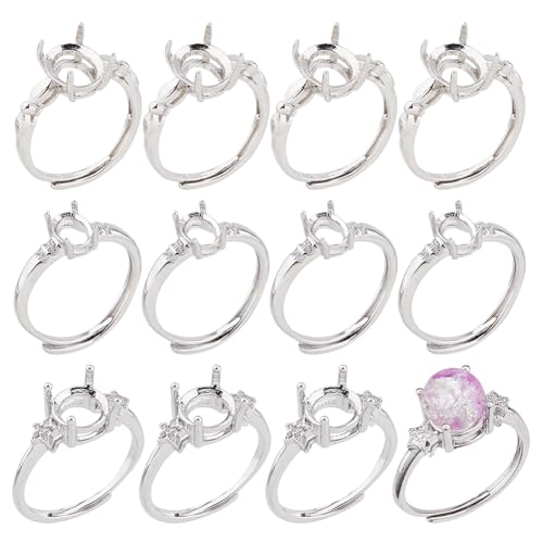Hobbspring 12 Stück Ringfassungen Mit 4 Zinken 3 Stile Verstellbare Ringfassungen Aus Messing 4 Krallen Blanke Ringbasis Fingerringkomponenten Für Die Herstellung von Ringschmuck DIY Bastelarbeiten von Hobbspring