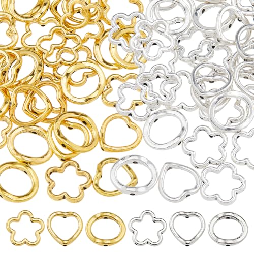 Hobbspring 120 Stück Hohlperlenrahmen 6 Stile Legierung Herz Blumen Runder Perlenrahmen Antiksilber Und Gold Doppelloch Perlenrahmen Für Die Herstellung von Schmuck Und Halsketten DIY Handwerk Hobbspring 120 Stück Hohlperlenrahmen 6 Stile Legierung Herz Blumen Runder Perlenrahmen Antiksilber Und Gold Doppelloch Perlenrahmen Für Die Herstellung von Schmuck Und Halsketten DIY Handwerk von Hobbspring