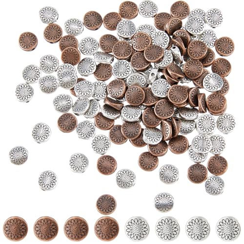 Hobbspring 120 Stück Tibetische Runde Perlen 2 Farben Flach Rund Mit Blumen Abstandshalter Lose Perlen Vintage Retro Blumen Abstandsperle Für Halsketten Ohrringe Armbänder Schmuckherstellung Hobbspring 120 Stück Tibetische Runde Perlen 2 Farben Flach Rund Mit Blumen Abstandshalter Lose Perlen Vintage Retro Blumen Abstandsperle Für Halsketten Ohrringe Armbänder Schmuckherstellung von Hobbspring