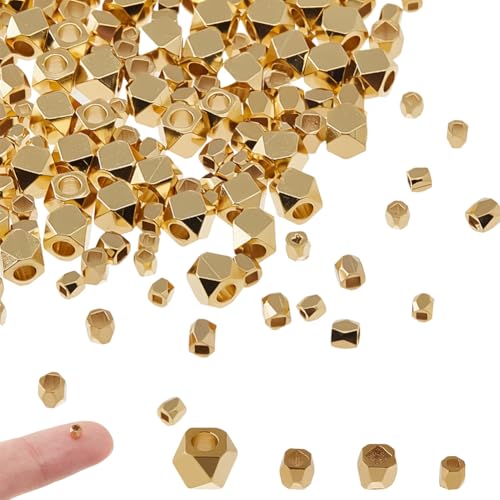 Hobbspring 140 Stück 24 Karat Vergoldete Abstandsperlen 2mm-4mm Rondell Facettierte Würfelsäule Verschiedene Lose Perlen DIY Bastelzubehör Aus Messing Für Die Schmuckherstellung Armbänder Und Halskett von Hobbspring