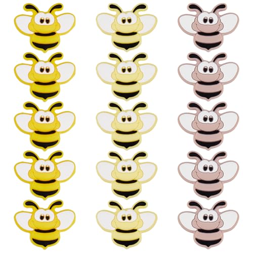 Hobbspring 15 Stück 3D Bienen Silikonperlen 3 Farben Honigbienen Brennperlen Cartoon Tier Abstandshalterperlen Mit 2.5mm Loch Für Schlüsselanhänger Halsketten Schlüsselbänder Schmuckherstellung von Hobbspring