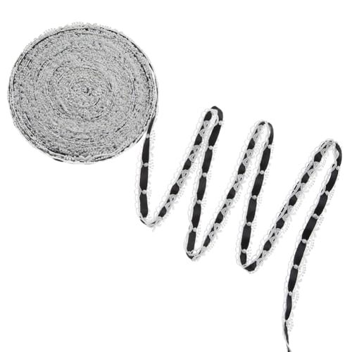Hobbspring 15 Yards Weiße Schleifenspitze Polyester Schwarze Rüschenkante Ausgefranst Band Für Geschenkverpackung Hochzeit Valentinstag Weihnachten von Hobbspring