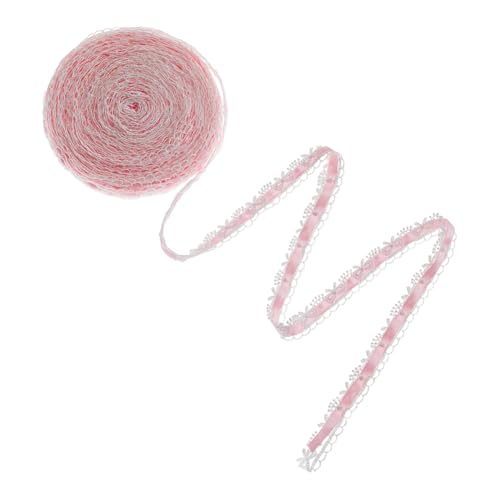 Hobbspring 15 Yards weiße Schleifenborte aus Polyester mit rosa Schleifenverzierung Rüschenborte zum Nähen Gewelltes Band zum Verpacken von Geschenken für Hochzeiten Valentinstag Weihnachten von Hobbspring