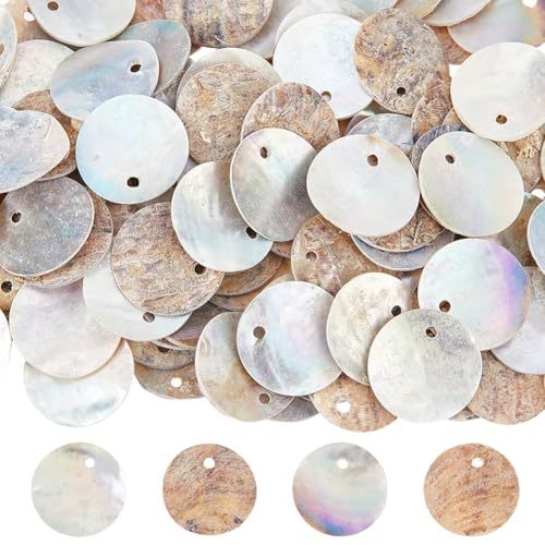 Hobbspring 150 Stück Flache Runde Muschelperlen 15mm Scheiben Münzen Muschelanhänger Kaffeebraun Natürliche Akoya Muschel Gefärbte Scheibenanhänger Für DIY Bastelarbeiten Ohrringe Armbänder Halsketten von Hobbspring