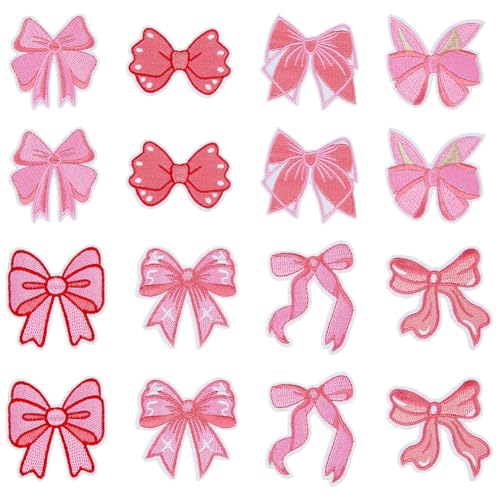 Hobbspring 16 Stück Bestickte Aufnäher Zum Aufnähen 8 Stile Rosa Schleife Zum Aufbügeln Kleine Schleifen Aufnäher Applikationen Für Kleidung Taschen Hüte Jacken Jeans Rucksäcke Dekoration von Hobbspring