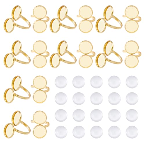 Hobbspring 16 Stück Edelstahl Ringsockel 18 Karat Vergoldete Ringrohlinge Flache Runde Pad Ringsockel Beschläge Lünettenschale Mit 32 Stück Glas Cabochons Für Die Ringherstellung Heimwerkerbedarf von Hobbspring