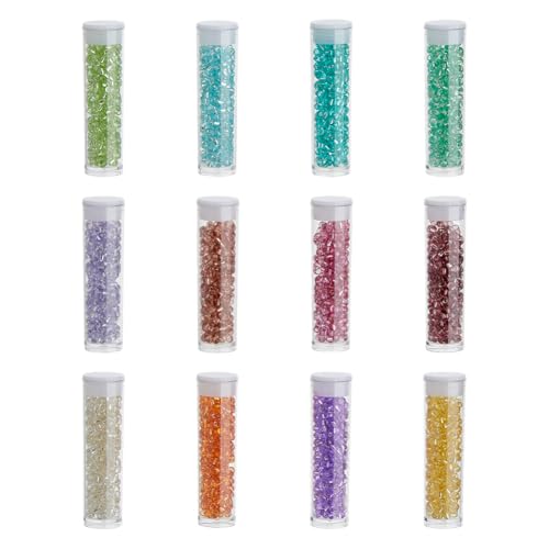Hobbspring 1704 Stück Silberfarbene Rocailles Perlen 12 Farben Glas Erdnuss Abstandshalter Perlen Backfarbe Undurchsichtige Rocailles Perlen Für Die Herstellung von Schmuck Und Ohrringen DIY Basteln von Hobbspring