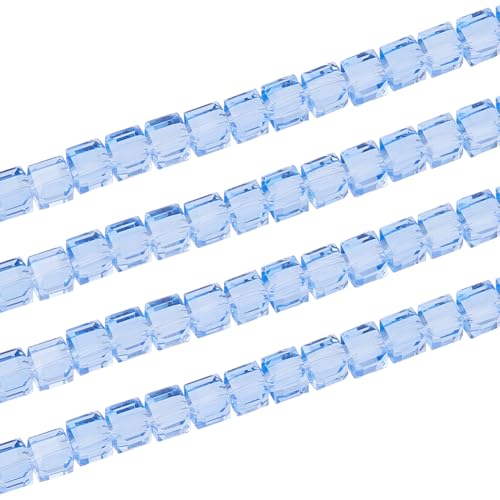 Hobbspring 196 Stück 7.5mm Quadratische Glasperlen Würfel Kristallperlen Kornblumenblau Facettiert Transparent Abstandsperlen Stränge Für Schmuck Halsketten Ohrringe Herstellung DIY Basteln von Hobbspring