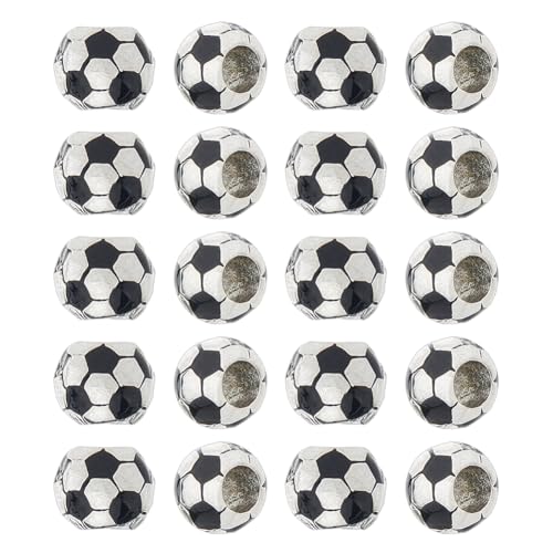 Hobbspring 20pcs Sport Perlen Fußball Perlen Fußball Perlen 5mm großes Loch Emaille Perlen Legierung lose Abstandshalter Perlen für Schmuck Armbänder Schlüsselanhänger machen DIY Crafts von Hobbspring