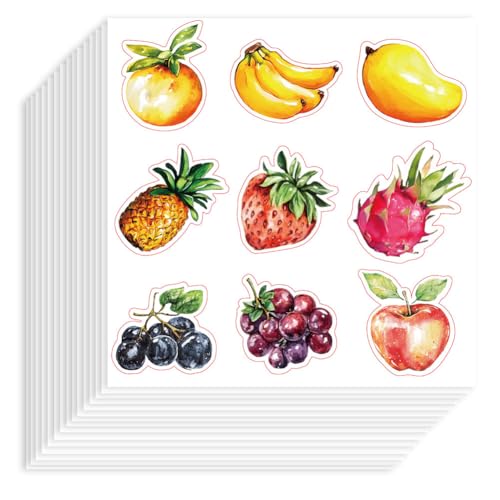 Hobbspring 180 Stück Selbstklebende Dekorative Papieraufkleber 90x90mm Wasserfest Obstaufkleber Ananas Erdbeeren Bananen Planeraufkleber Für Scrapbook Journale Einladungen Karten Basteln Taschendekor von Hobbspring