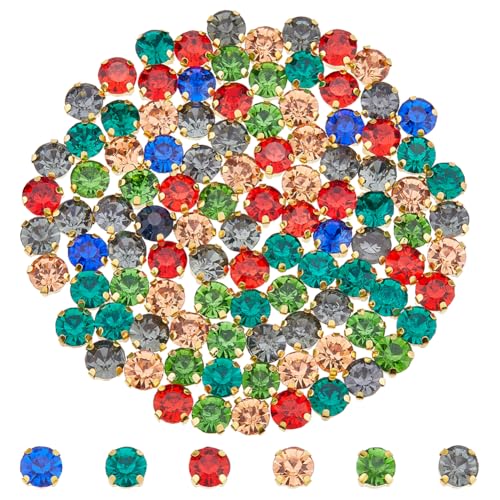 Hobbspring 200 Stück Strass Steine Zum Aufnähen 8mm Goldfarben Bunte Kristalle Glas Metall Basis Flach Rund Zum Aufnähen Für Kleidung Gürtel Schuhe Dekoration Basteln Nähzubehör von Hobbspring