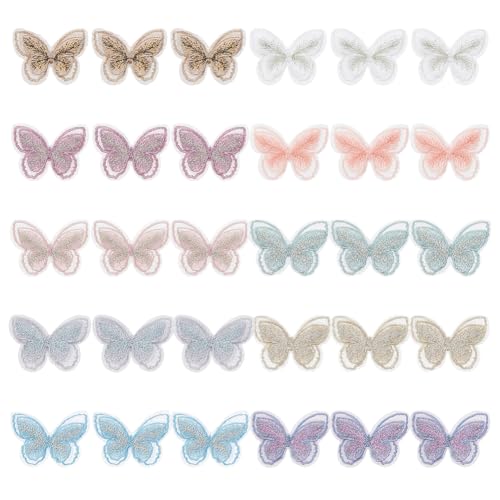 Hobbspring 24 Stück Schmetterlings Spitzenflicken 8 Farben Zum Aufnähen Schmetterling Dekor Aufnäher Schmetterlings Applikation Stickerei Doppellagige Organza Applikationen Für Braut Kleider Vorhänge von Hobbspring