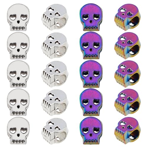 Hobbspring 24 Stück Totenkopf Perlen Aus Legierung 2 Farben Großes Loch Totenkopf Perle Punk Skelett Perlen Tibetische Europäische Perle Für DIY Armbänder Schmuckherstellung Silber Und Regenbogenfarbe Hobbspring 24 Stück Totenkopf Perlen Aus Legierung 2 Farben Großes Loch Totenkopf Perle Punk Skelett Perlen Tibetische Europäische Perle Für DIY Armbänder Schmuckherstellung Silber Und Regenbogenfarbe von Hobbspring
