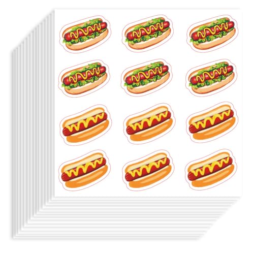 Hobbspring 240 Stück Selbstklebende Dekorative Papieraufkleber 90x90mm Hot Dog Aufkleber Wasserfeste Dekorative Lebensmittel Aufkleber Für Scrapbook Kalender Tagebücher Basteln Party Geschenk Dekor von Hobbspring