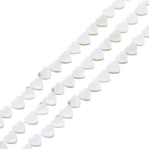 Hobbspring 3 Stränge Natürliche Süßwasser Muschel Perlen ca. 99 Stück Herz Muschel Perlen Perlmutt Perlen Cremig Weiß Lose Abstandshalter Perlen für Halskette DIY Schmuck machen von Hobbspring