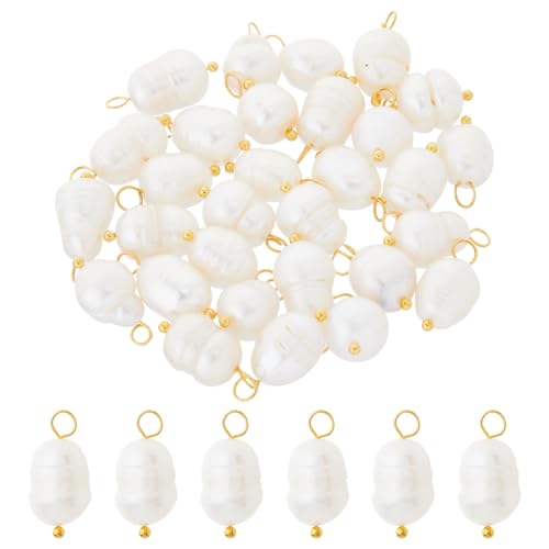 Hobbspring 30 Stück Süßwasserperlen Charm Anhänger 9-10mm Natürliche Perlen Verbindungsstücke Reisperlen Charms Mit Messingschlaufe Für Die Herstellung von Schmuck Halsketten Und Ohrringen von Hobbspring