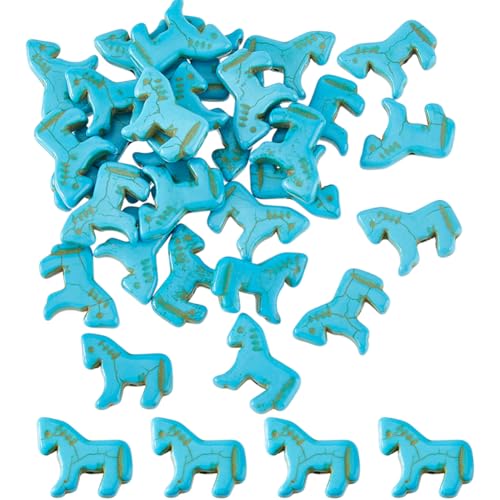 Hobbspring 30Pcs Synthetische Türkis Perlen Pferdeanhänger Vintage Zuni Western Carved Schmuckbasteln Halskette Armband Ohrring DIY von Hobbspring