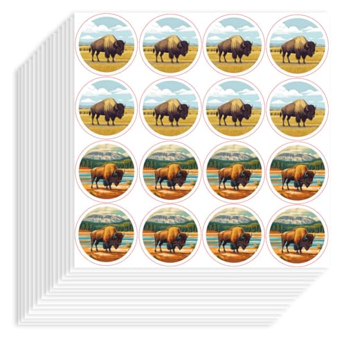 Hobbspring 320 Stück Selbstklebende Dekorative Papieraufkleber 90x90mm Bison Aufkleber Wasserfest Dekorative Tier Aufkleber Für Scrapbook Kalender Tagebücher Bastel Umschläge Einladunge Geschenk Dekor von Hobbspring