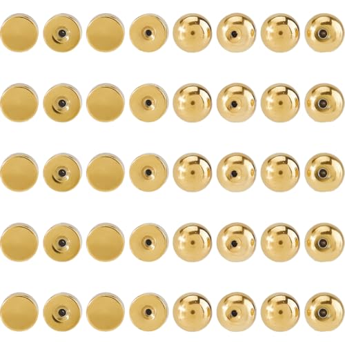 Hobbspring 40 Stück Ohrringverschlüsse mit flacher Rückseite 4 verschiedene Modelle Goldene Runde Flache Ohrringmuttern 5mm Edelstahl Ersatz-Druckstifte Schraubverschlüsse für Ohrringe für Frauen von Hobbspring