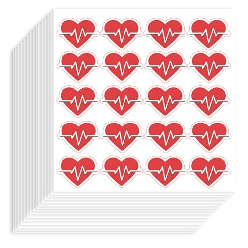 Hobbspring 400 Stück Selbstklebende Dekorative Papieraufkleber 90x90mm Herz EKG Aufkleber Herzarzt Aufkleber Für Scrapbook Papier Kalender Umschläge Karten Einladungen Einwickeln Geschenke Dekoration von Hobbspring