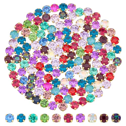 Hobbspring 480 Stück Strass Steine Zum Aufnähen 6mm Goldfarben Bunte Kristalle Glas Metall Basis Flach Rund Zum Aufnähen Für Kleidung Gürtel Schuhe Dekoration Basteln Nähzubehör von Hobbspring